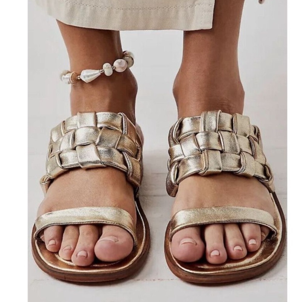 Free People Sandals Woven River Gold